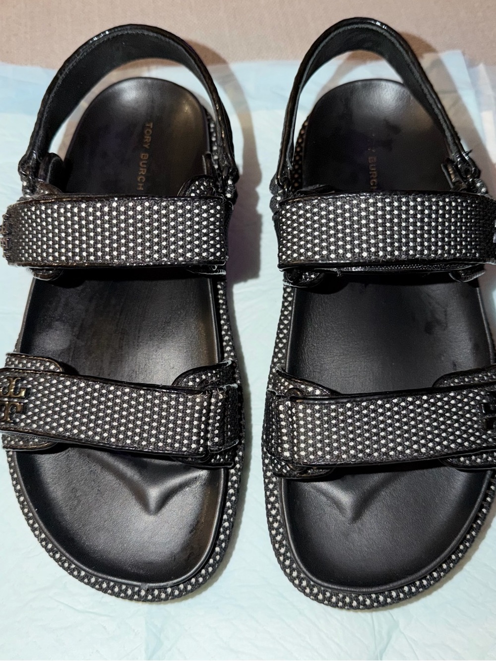 Tory Burch Black and Silver Studded Strap Sandals